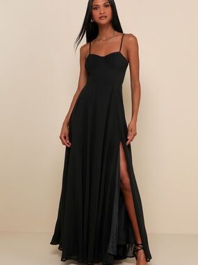 Lulus Small Cause for Commotion Black Pleated Bustier Maxi Dress